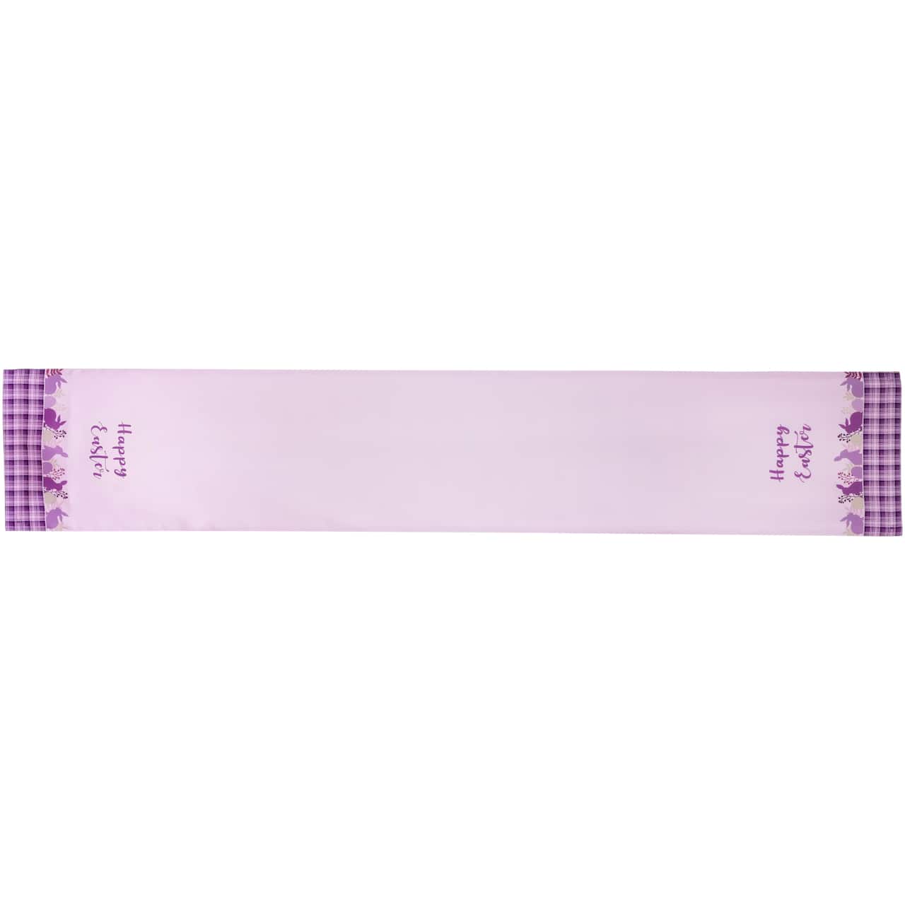 72" Pastel Purple Happy Easter Plaid Table Runner